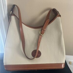 VTG Dooney & Bourke Ivory Brown Pebbled Leather Satchel Shoulder Bag Purse